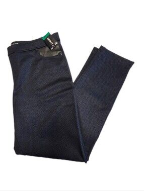 DKNY NWT Ponte Pants Black & Charcoal Gray, Faux Leatger Panels, XL